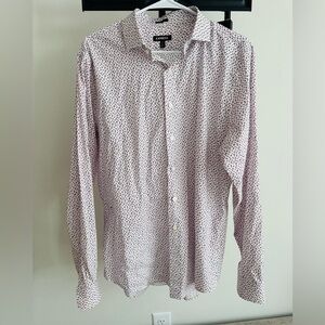 Express Men's White and Black Patterned Button Down Shirt